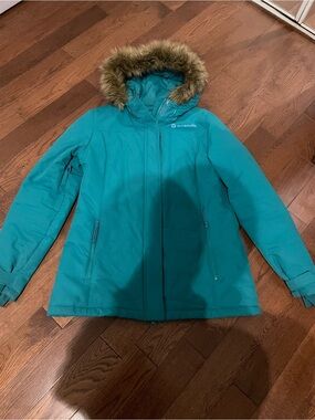 Teal Hooded Ski Jacket with Faux Fur Trim